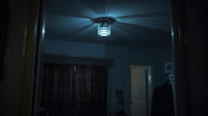 Indoor lights flickering in a home following a power outage, indicating an electrical issue