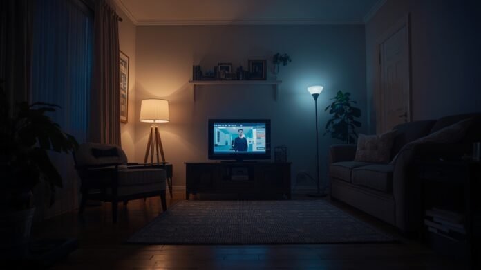 Home electronics powered on after a blackout with concern about electrical surge damage