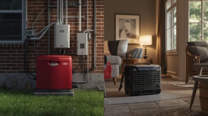 Comparison of a whole-home backup system and a portable backup power unit used during a power outage