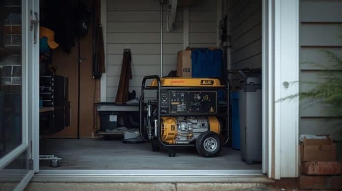 Portable generator stored cleanly in a dry, well-ventilated space with no branding visible