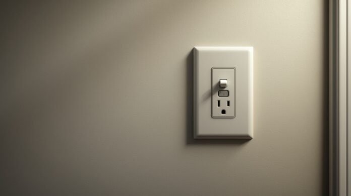 Wall outlet and light switch in a quiet home with a subtle buzzing sound after power restoration