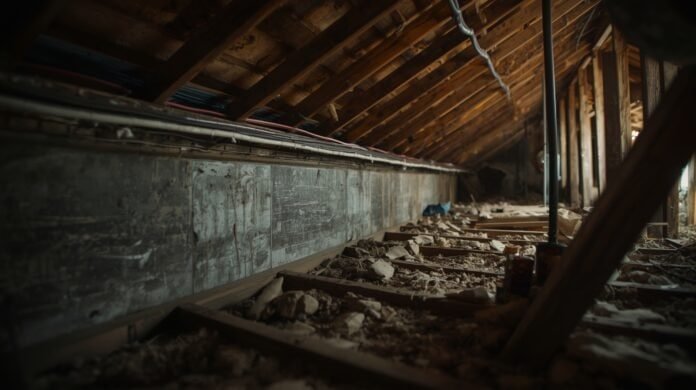 Older home attic with exposed electrical wiring and aging insulation