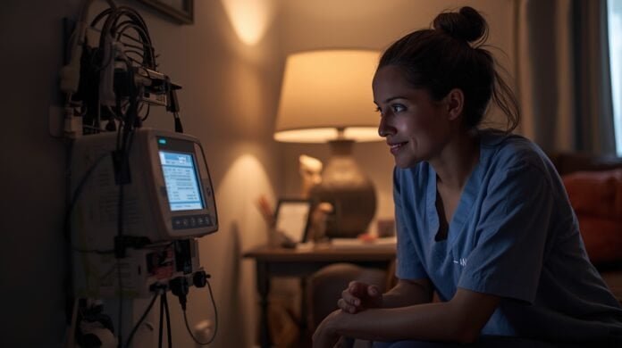 Caregiver monitoring a medical device powered by a battery backup during a home power outage