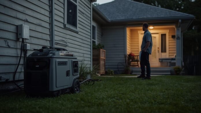 Homeowner observing a portable generator that shuts down when appliances are connected