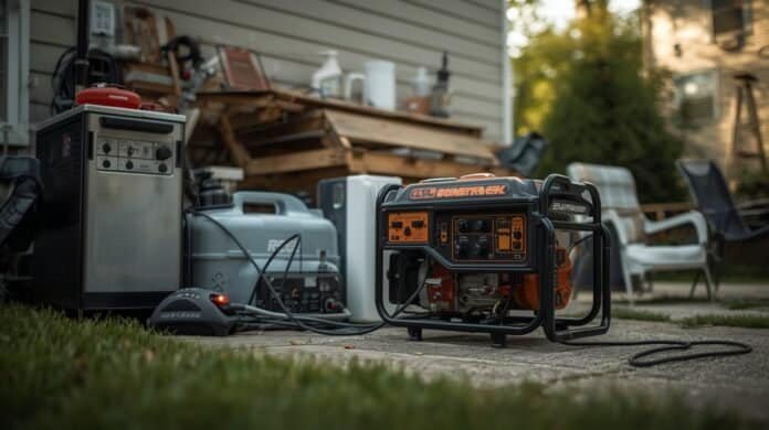 Portable generator powering appliances with warning indicator for unstable voltage