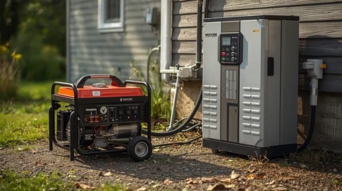 Portable generator running while a battery inverter displays charging error