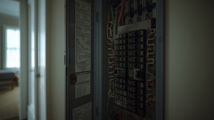 Residential electrical panel with branch circuits supplying a lived-in home