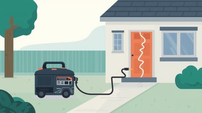 Featured image showing a portable generator powering a home with an unstable power waveform.