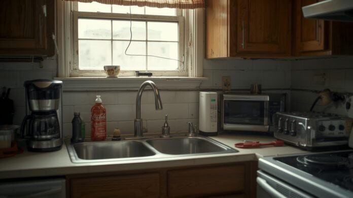 Older home kitchen with multiple appliances plugged in, showing everyday electrical demand