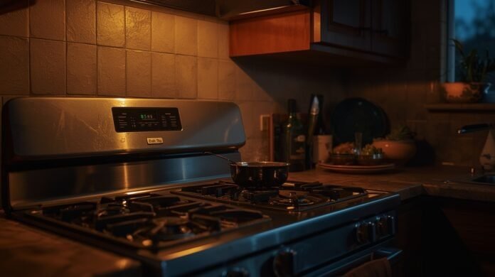 Cooking with a gas stove in a home during a power outage