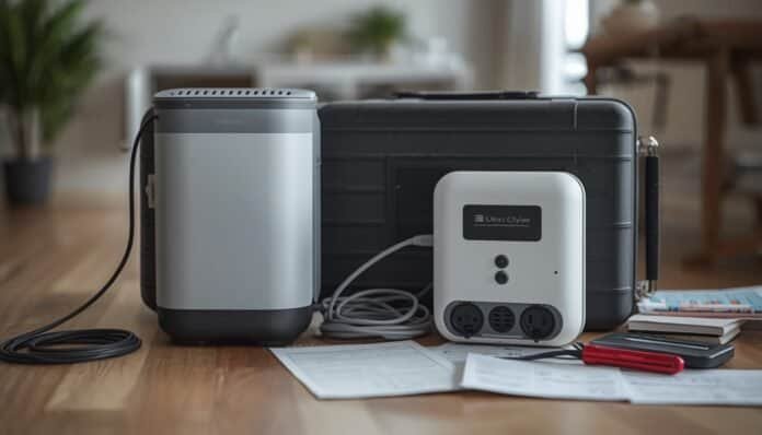 Household organizing oxygen concentrator backup power supplies, charging cords, emergency contacts, and backup battery equipment for an outage.